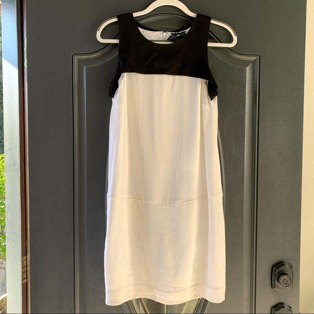 Poleci Black and White Sleeveless Shift Dress